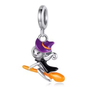 NWOT Halloween Witch on Broomstick Charm Sterling Silver 925